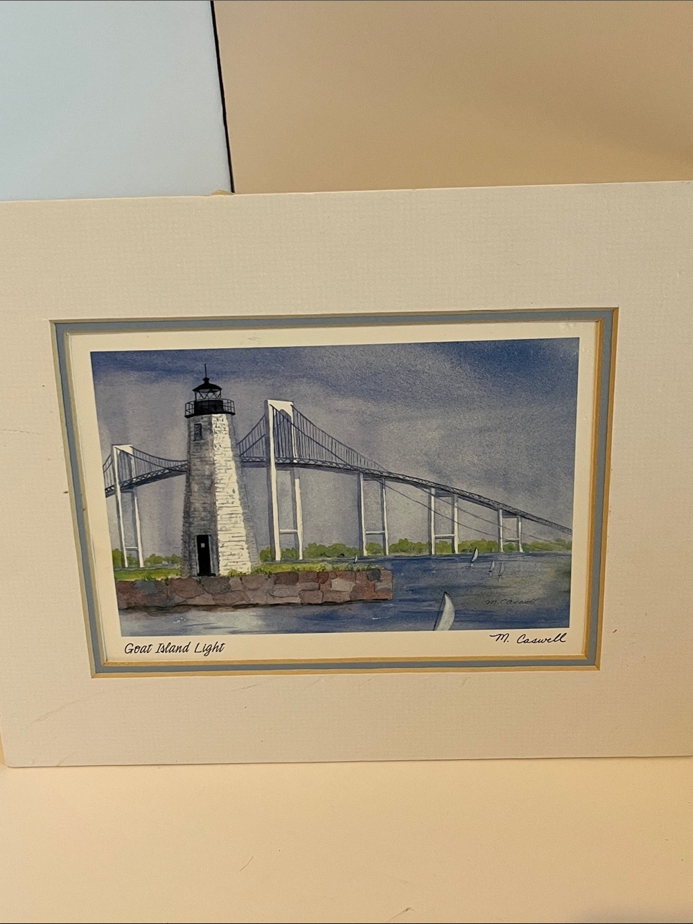 Coastal Lighthouse Watercolor Print in Blue and White